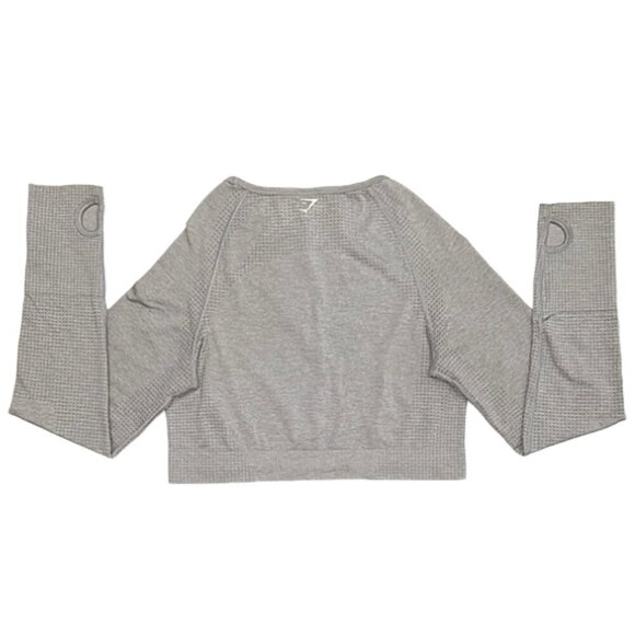 Gymshark Vital Seamless Crop Top workout Long Sleeve Light Grey Athletic Top XL - Picture 6 of 12